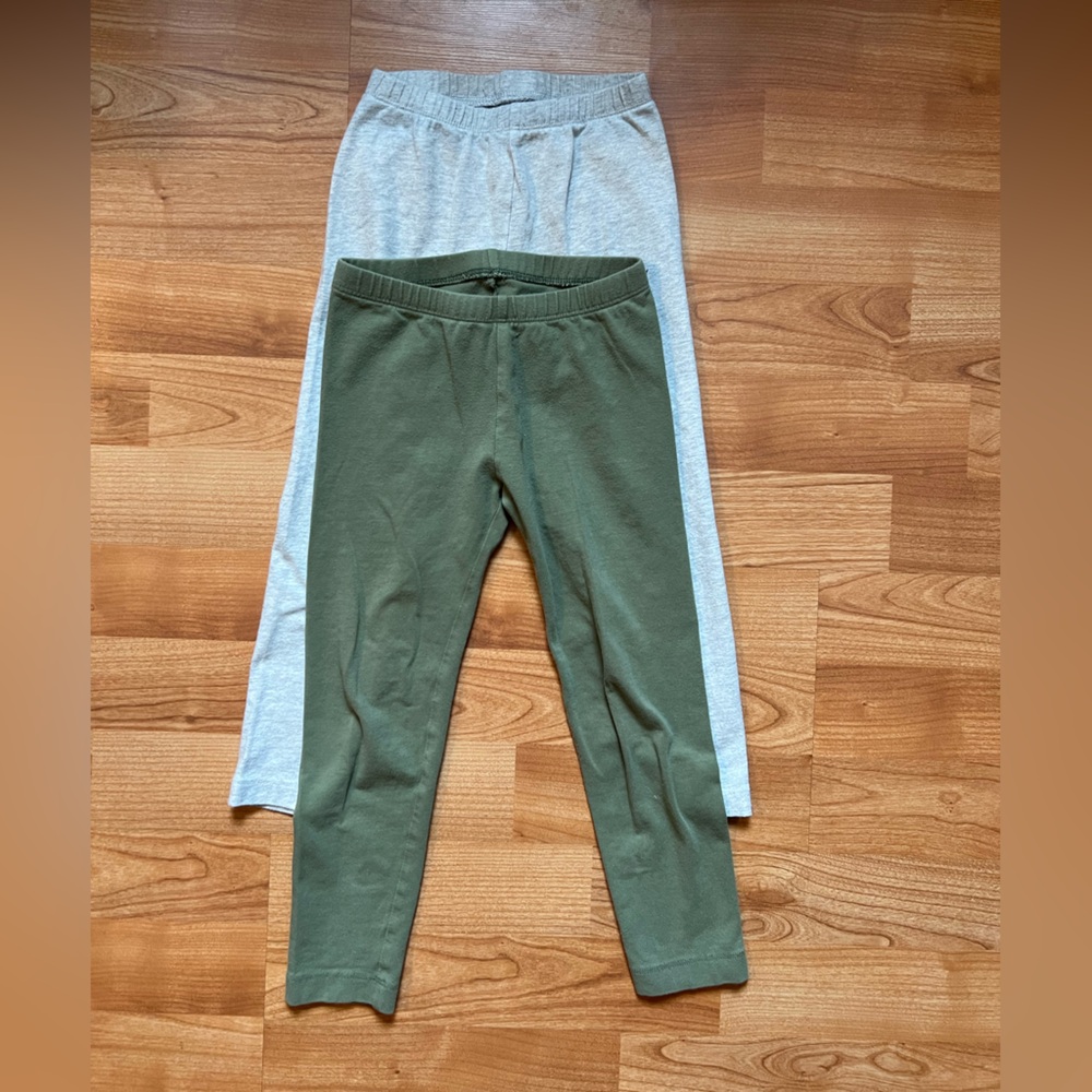 Set of Two Full Length Leggings - Gray and Olive Green